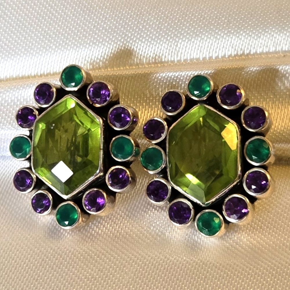 Nicky Butler Sterling Silver semi-precious gemstone clip-on earrings